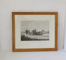 Antique Vintage Print Coach & Horses Opposition Coaches Maple Frames 23” X 20”
