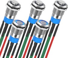 12MM Latching Push Button Switch 12V Silver Shell Blue LED Lighted Waterproof