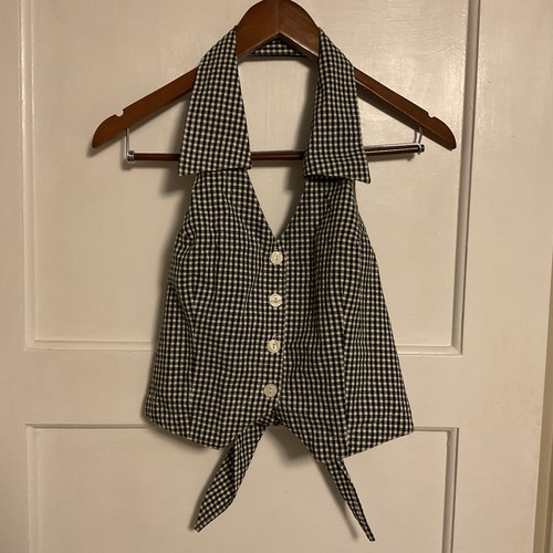 Vintage 90s Moda International Checkered Plaid Tie Back Backless Sexy M