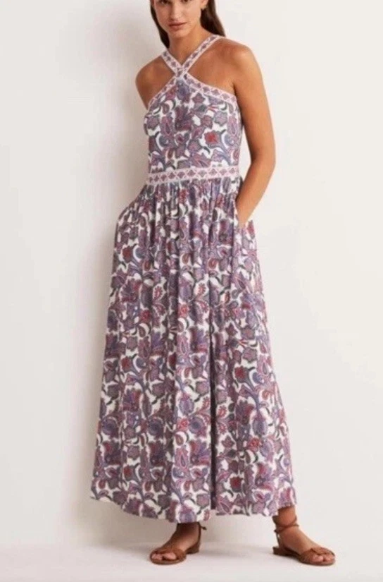 chinese dress ladies Rosa Halter Linen Midi Dress-Navy main image 1