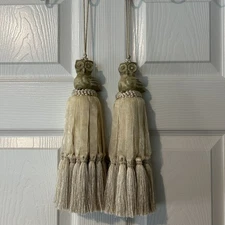 2 Large Tassels 17” Owl Curtain Tiebacks Decorative Cord Door Knob Hangers