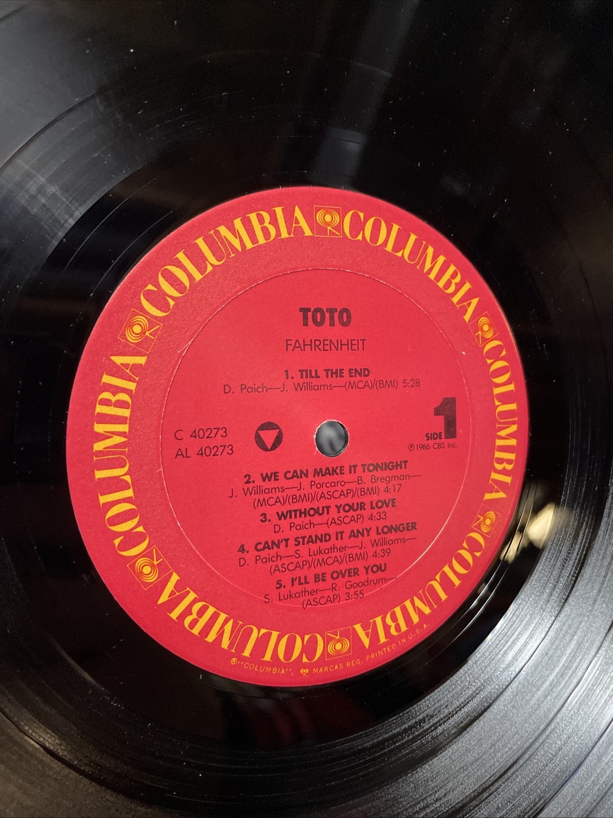 Toto Fahrenheit Vinyl LP 1986 Columbia Records Pop Rock AOR Yacht Rock Record thumbnail 7