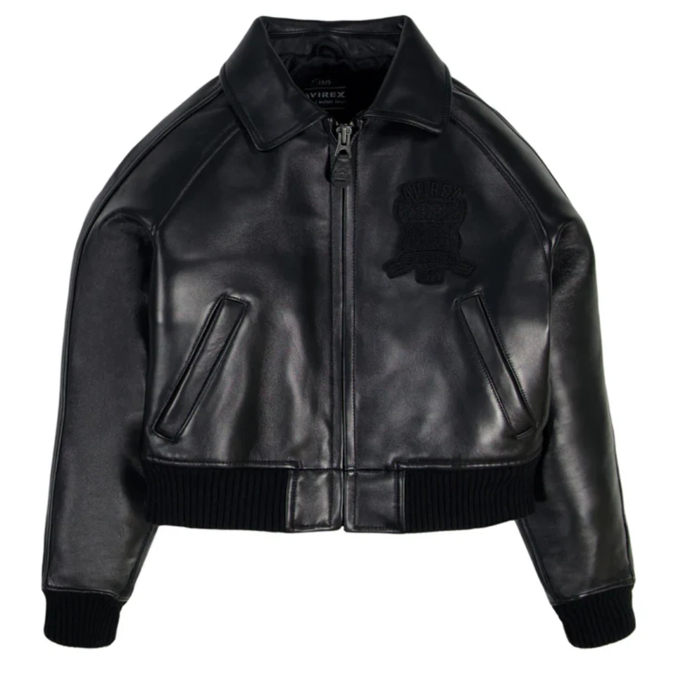 Jaqueta de couro Avirex feminina couro de vaca real bombardeiro clássico estilo de voo americano - Imagem 2 de 4