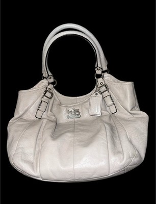 バッグ COACH Madison Tote Bag 18612 Coach 18612 Madison Abigail Grey Beige Leather Shoulder Bag Tote