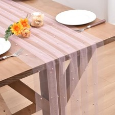 Pearl Valentine's Day Table Runner Boho Rustic Tulle 10ft x 1pc Blushing Pink