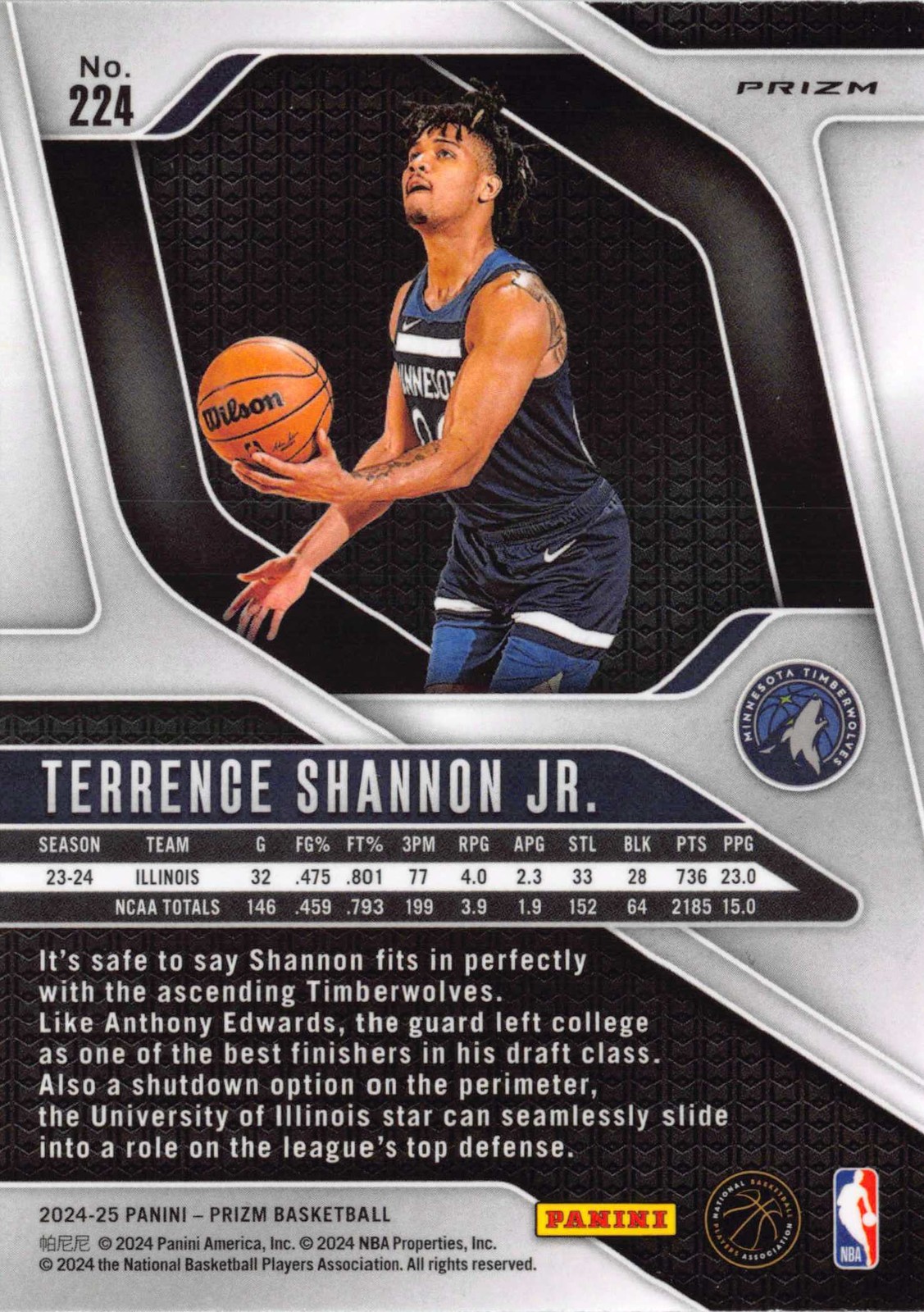 2024-25 Panini Prizm #224 Terrence Shannon Jr. Prizms Red White and Blue