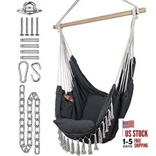  Hammock Chair - - 60" x 47" - Hanging Rope Swing for Indoor & Outdoor - Grey