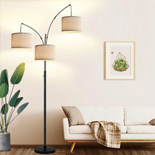 Dimmable Arc Floor Lamp with 3 Lights, Beige Shades  Heavy Base for Living Room