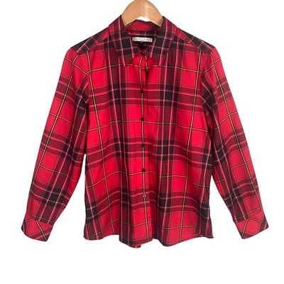 Foxcroft Wrinkle Free Plaid Button Down Shirt Womens Large Preppy Academia