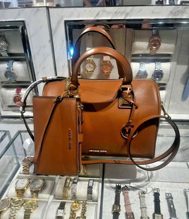 Michael Kors Grayson Medium Leather Duffel Satchel Bag+Double Zip