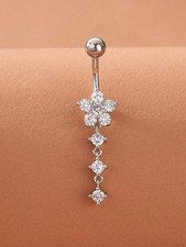 14G CZ Flower Dangle Belly Button Ring Rhinestone Navel Piercing Jewelry Women