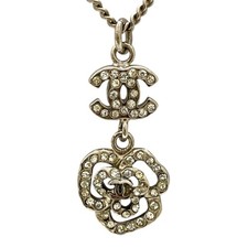 CHANEL Coco Mark Camelia Strass Collana Ciondolo Argento 07A 16,73" #288