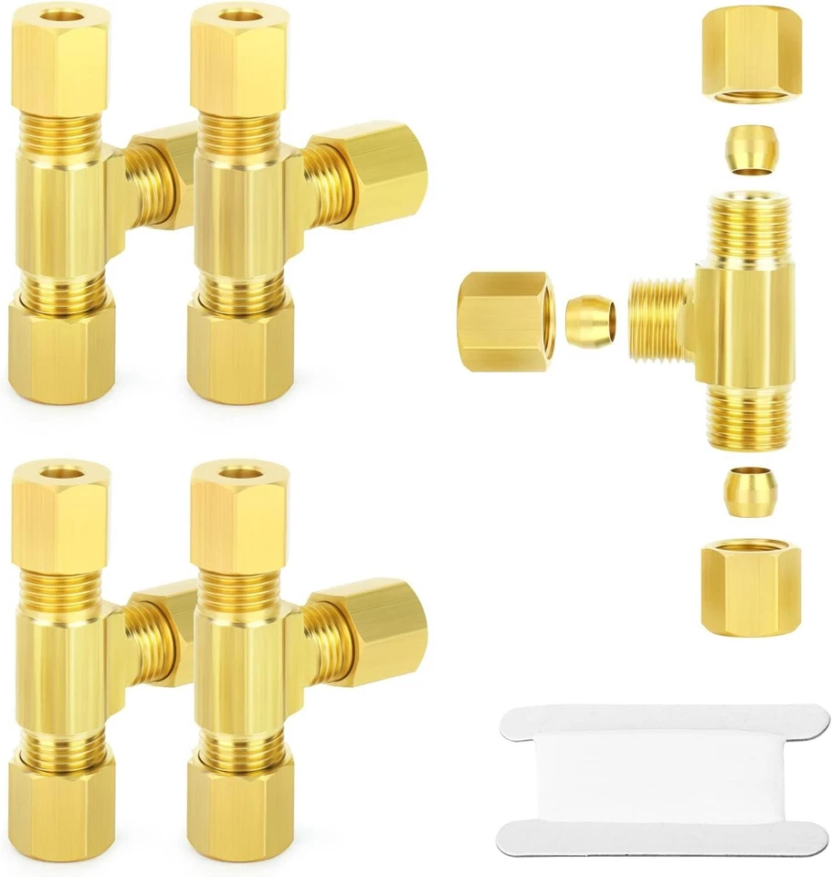 5PCS Brass Compression Tee Connectors – 1/4" OD for Durable Plumbing Solutions - Image 3 of 4