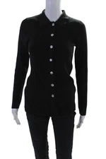 Rails Womens Cotton Knit Ribbed Collar Button Casual Top Black Size S