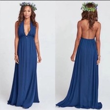 Show Me Your MuMu Luna Halter Bridesmaid Maxi Dress M Blue