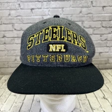 Vintage Pittsburgh Steelers Hat Cap Snap Back Gray Black NFL Football Mens 90s