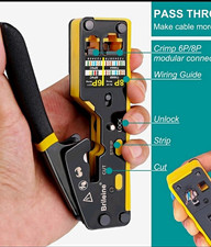 Brileine Pass-Through RJ45/RJ11 Crimping Tool Cutter Stripper T568A/T568B