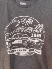 1963 Corvette GM Chevrolet Sting Ray Car T Shirt Sz L Gray Unisex Retro Vtg Look
