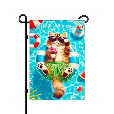 Garden Flag 12x18 Inch Funny Summer Cat Pool Party Outdoor Yard Flag Welcome ...