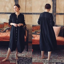 Mille Jasmine Black Long Sleeve Cotton Maxi Shirt Dress S