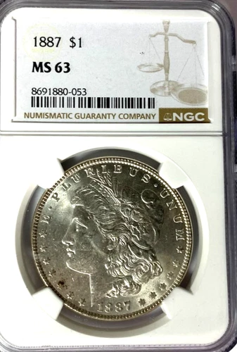 1887 $1 Morgan Silver Dollar MS63 NGC Uncirculated VAM 12A Alligator Eye