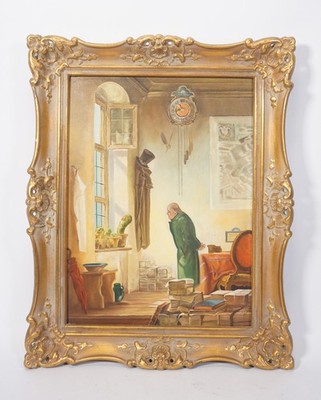 Vintage Öl Gemälde E. Pause (Carl Spitzweg) ''Kaktusliebhaber'' Prunkrahmen 50x40