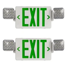 Green Exit Sign with Emergency Light, Two Adjustable Square Head,Exit Signs w...