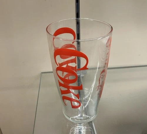 Vintage Large 32 oz. Enjoy Coca Cola / Coke Clear Glass Tumbler - Red Lettering