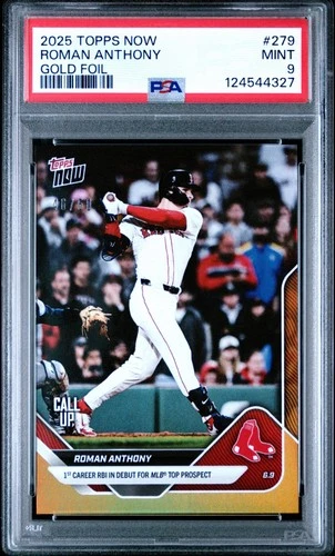 Graded 2025 Topps Now Roman Anthony #279 Gold Foil /50 RC Baseball Card PSA 9