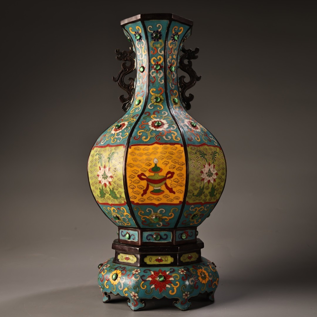 Antique cloisonné octagonal vase