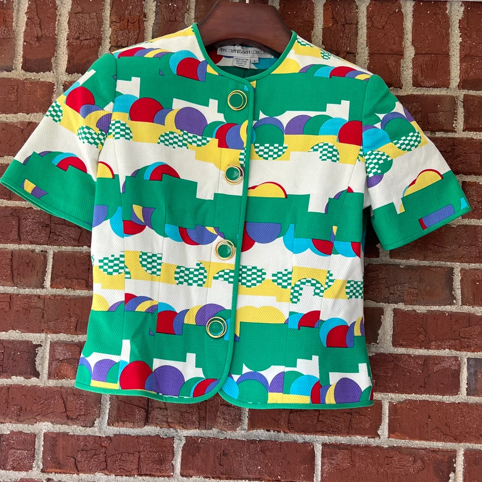 Anne Crimmins Umi Collections Skirt Suit Vintage Multi Color Geometric 4 Spring - Image 4 of 4