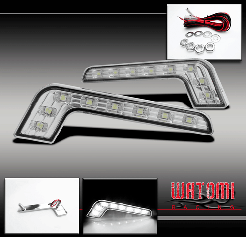 BENZ L-SHAPE 8-LED WHITE BULB DRL DAYTIME RUNNING HEAD FOG LIGHTS SUBARU PONTIAC - Picture 1 of 2