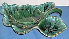 Shaffer Ceramic Green Leaf Chip And Dip Large Serving Platter 23 Kt. Gold Trim