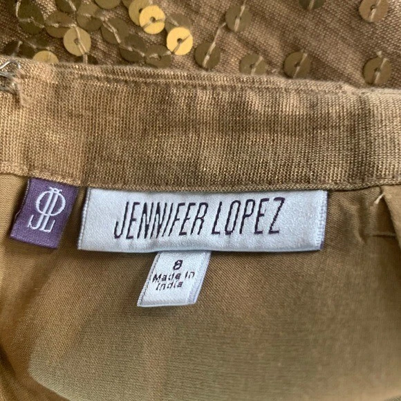 Saia Jennifer Lopez Feminina 8 Lantejoulas Douradas Lápis Reta Mini Contas Curtas - Imagem 3 de 4