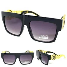 Oversized Classic Retro Hip Hop Rapper Pimp SUN GLASSES Large Black & Gold Frame