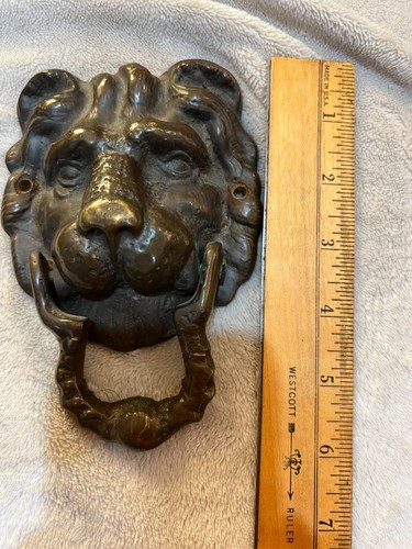 ANTIQUE VICTORIAN LION HEAD ARCHITECTURAL SALVAGE BRONZE BRASS DOORKNOCKER - Picture 7 of 8
