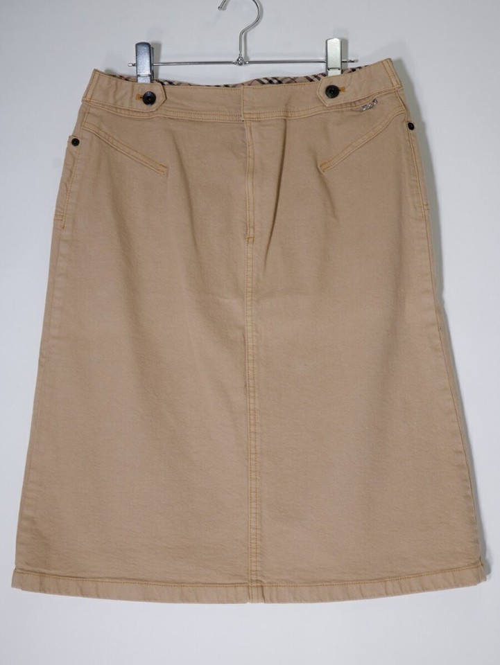 Burberry London Stretch Denim Beige Plain Skirt Size 29.9 inch