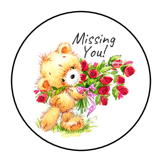 MISSING YOU TEDDY BEAR ENVELOPE SEALS STICKERS LABELS TAGS 1.5