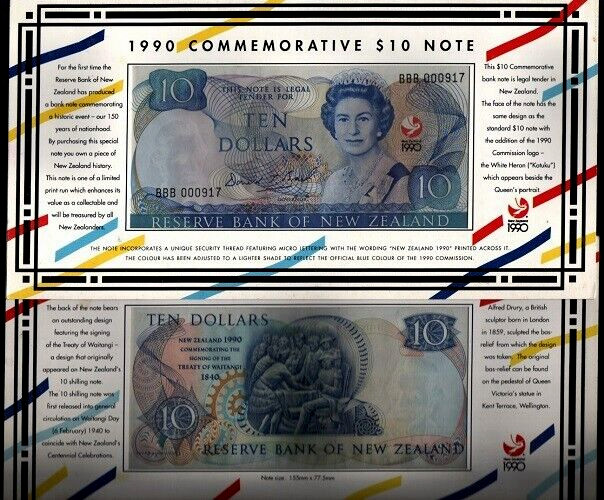 New Zealand 10 DOLLAR P-176 1990 Queen UNC Commemorative BBB Low Serial # FOLDER