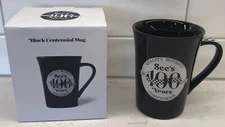 See’s Candies 100 Years Black and Checkered Handle Mug Centennial W/Box EUC