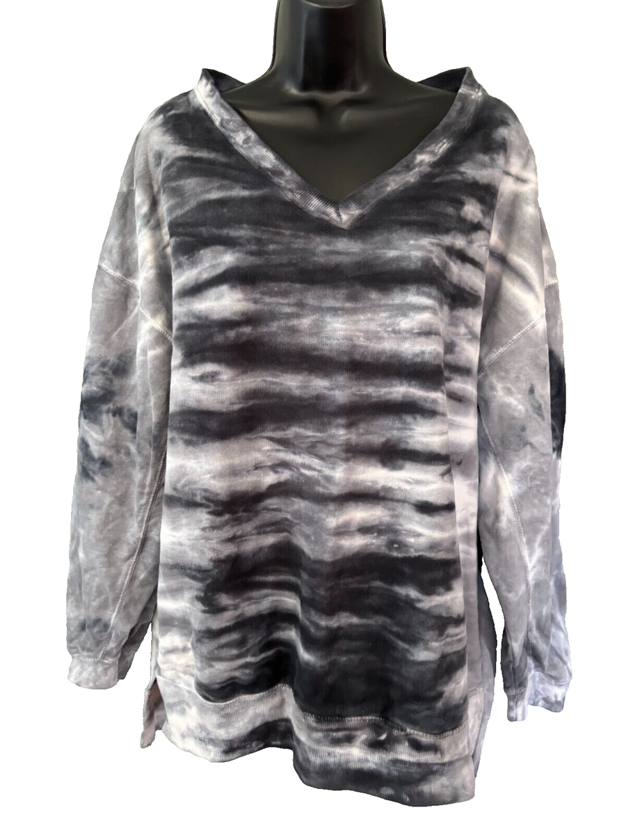 Love Like Womens Tie Dye Long Sleeve Blue V Neck Sweatshirt Medium