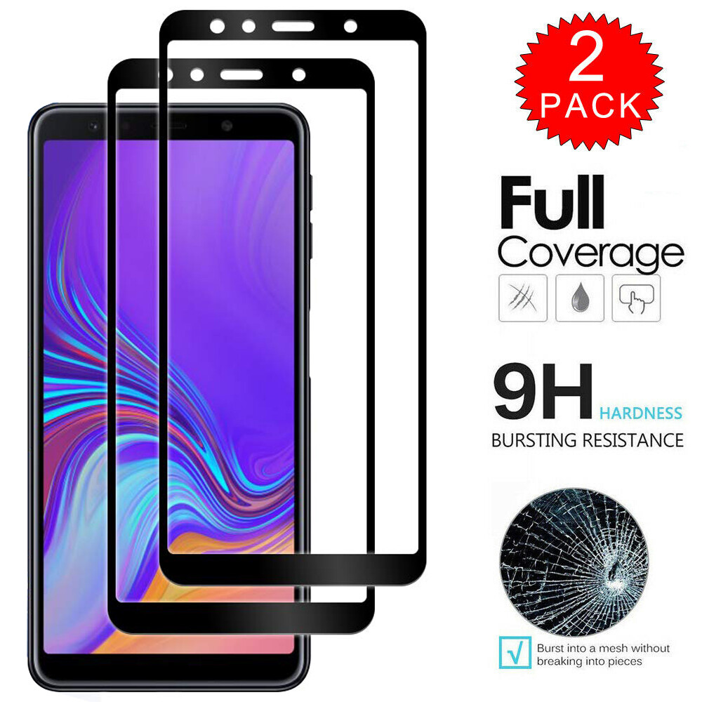 For-Samsung Galaxy A7 2018 Full Coverage Tempered Glass Screen Protector  2-Pack
