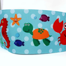 GROSGRAIN RIBBON 5/8", 7/8",1.5", 3" Ocean Crabs Sea Animals Turtles Printed