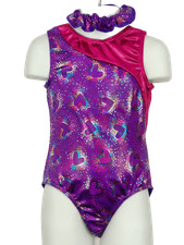 NWOT Balera Gymnastics Tank Leotard Purple with Scrunchie, Girls Small Size 6 6x