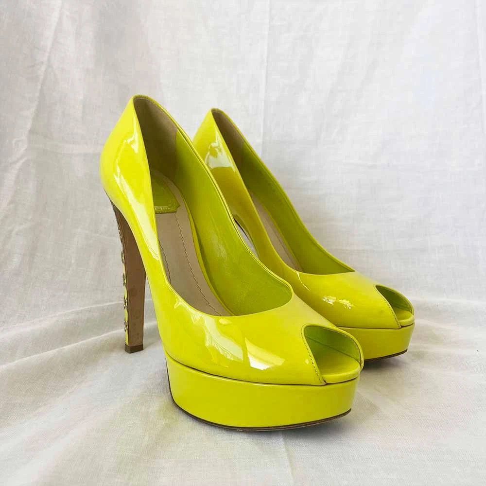 Escarpins à talons cannage jaune fluo Dior, 39,5
