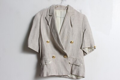 Loretta Bloom Womens Vintage Short Sleeve Blazer Jacket - Beige -Size 10 (N4)
