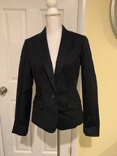 NWT Banana Republic Womens Classic Blazer Jacket Sz 6 Navy Blue Stretch 1 Button