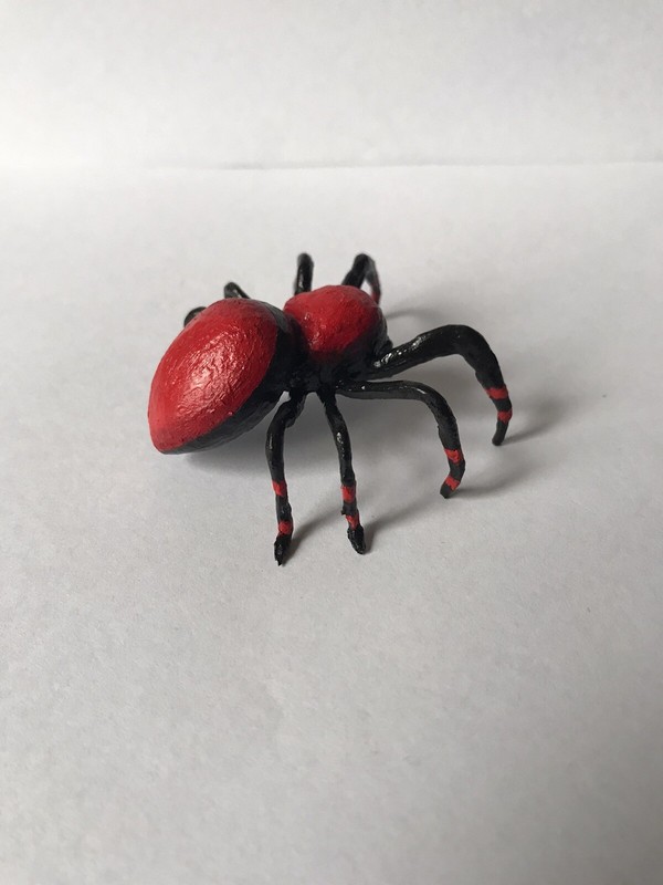 Handmade Hand-painted 3" Cardinal Red Jumping Spider Arachnid Figurine Replica