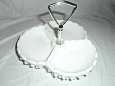 Fenton White Milk Glass Divided Hobnail Candy Tray Nut Tidbit Tray Chip Dip Tray