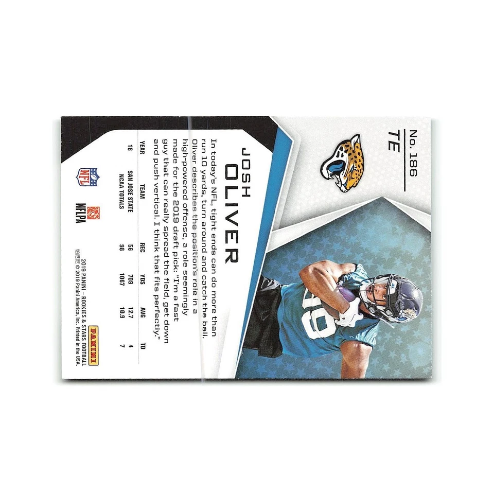 Josh Oliver Rookie 2019 Panini Rookies & Stars #186 Jacksonville Jaguars NM - Image 2 of 3